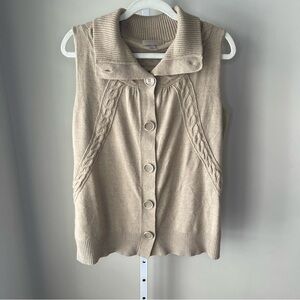 One A Sleeveless Cable Knit Button Front Sweater Vest Beige Size L